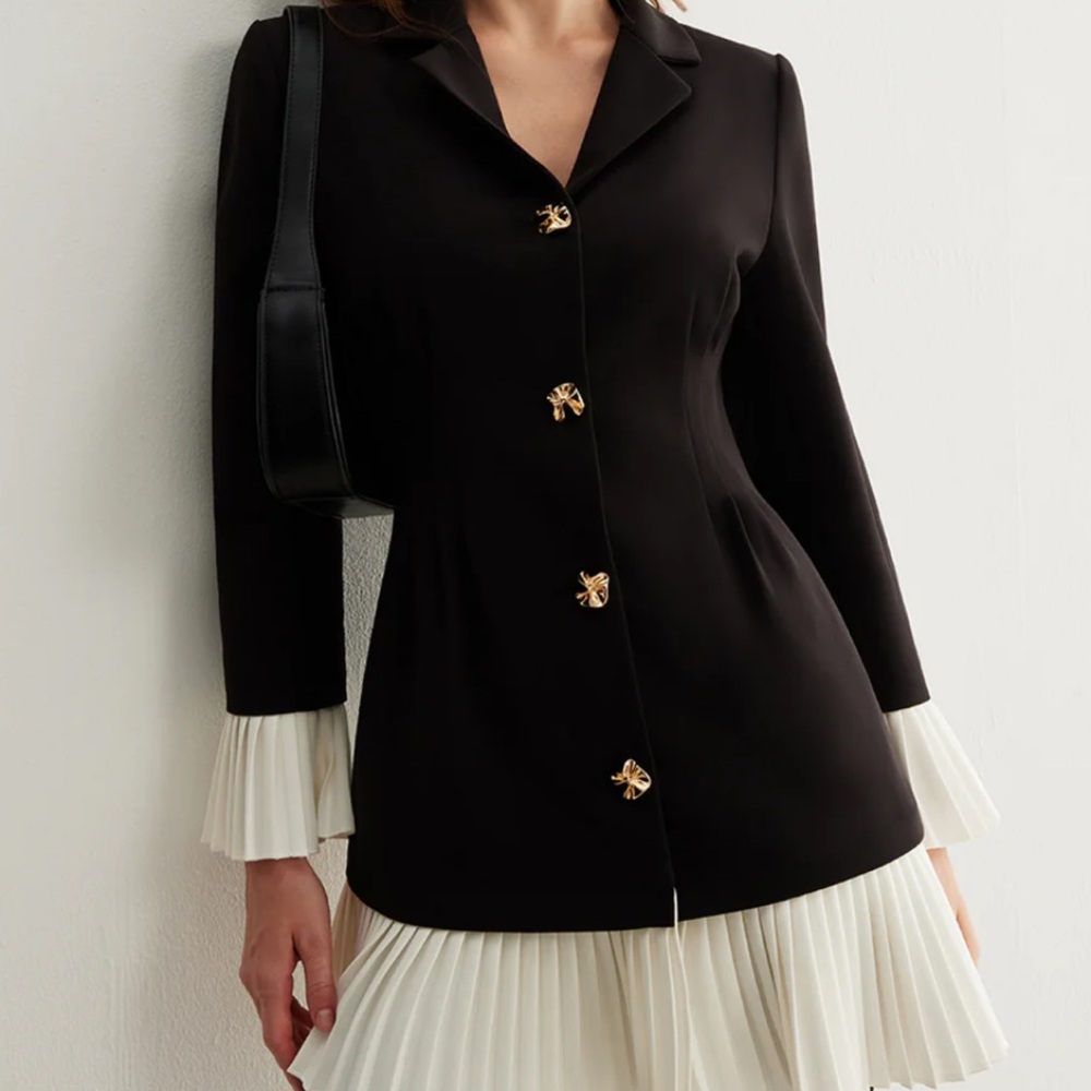 Elegant Black and White Women's Dress Coat